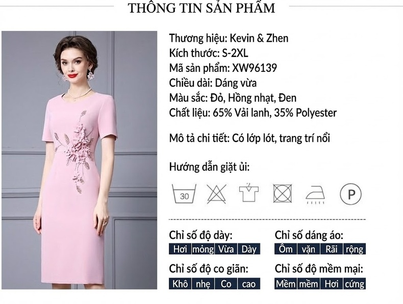 Váy Ôm Body Nữ Đính Hoa 3D, Họa Tiết Trang Trí Màu Hồng chi tiết 18