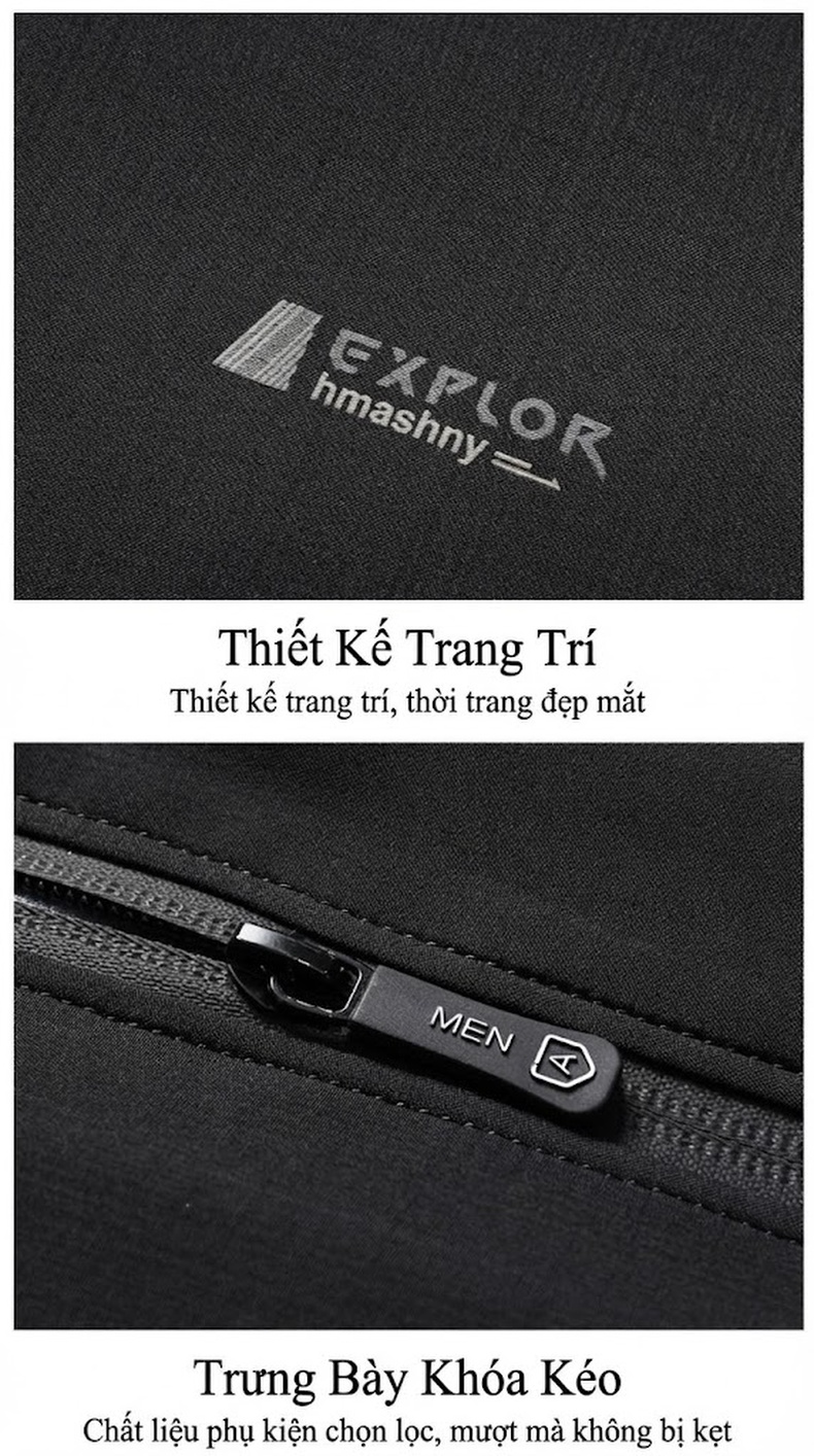 Áo Khoác Nam Cổ Trụ Dáng Suông Màu Đen, Nâu, Xanh Navy chi tiết 35