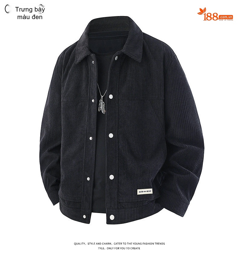 Áo Khoác Nam Cổ Bẻ Vải CORDUROY Dáng Bomber Màu Đen, Kem, Xanh Olive chi tiết 9