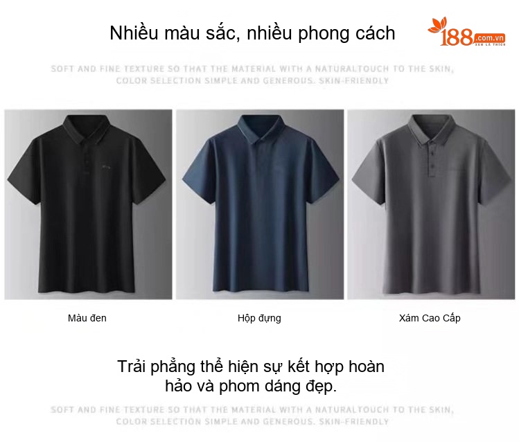 Áo Polo Nam Cộc Tay Ice Silk Không Nhăn Thoáng Khí Màu Đen, Xám, Xanh Navy chi tiết 12