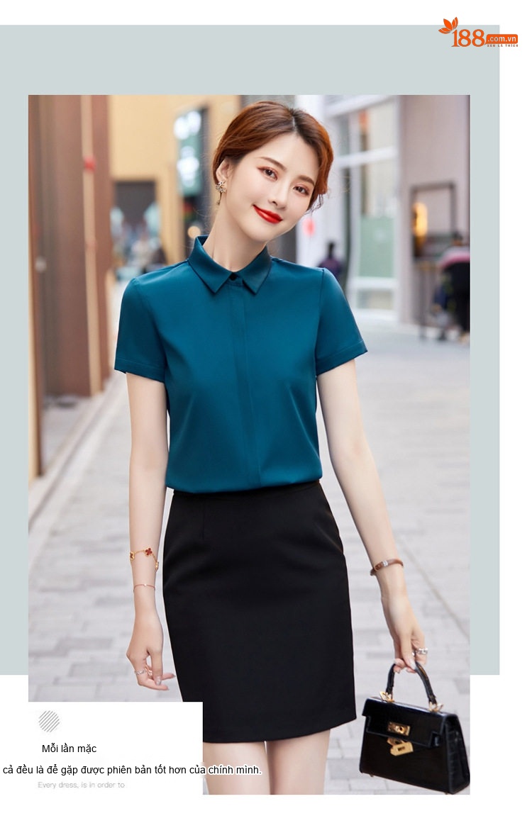 Áo Sơ Mi Voan Ngắn Tay Kiểu Dáng Hàn Quốc Màu Trắng, Xanh Dương, Xanh Lá... chi tiết 4