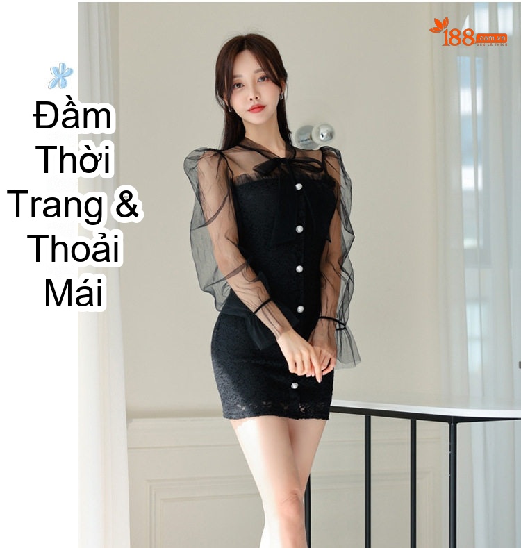 Váy Ôm Body Dáng Ngắn Tay Lưới Ren Thắt Eo Phong Cách Quyến Rũ Màu Đen chi tiết 3