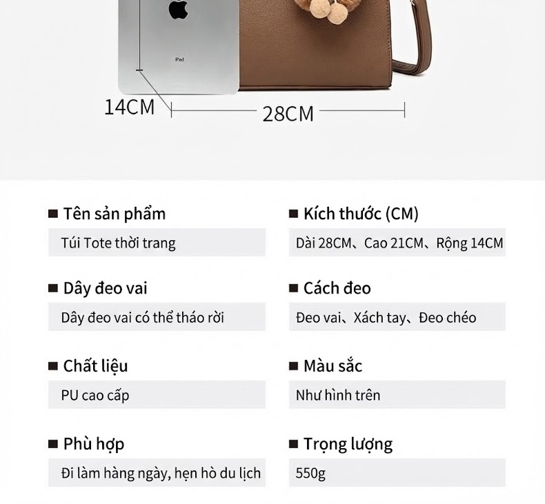 Bộ Túi Xách Nữ 4 Món Đa Năng Tiện Dụng Da Bóng Màu Kem, Xanh Dương, Đỏ Rượu, Nâu chi tiết 5