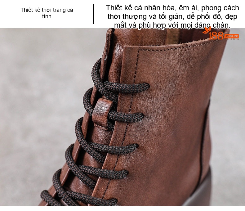 Boot Martin Nữ Da Bò Cổ Ngắn Gót Vuông Chiều Cao Đế Khoảng 5cm Màu Nâu, Đen chi tiết 7