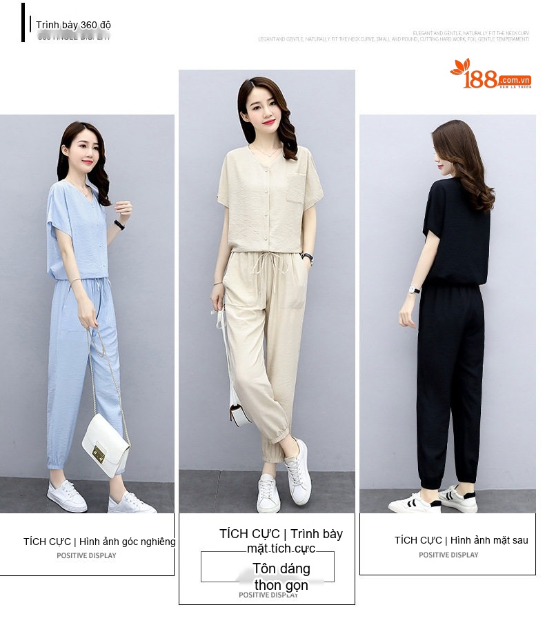 Bộ Quần Áo Nữ Cotton Lanh Mùa Hè Phong Cách Quý Bà chi tiết 5