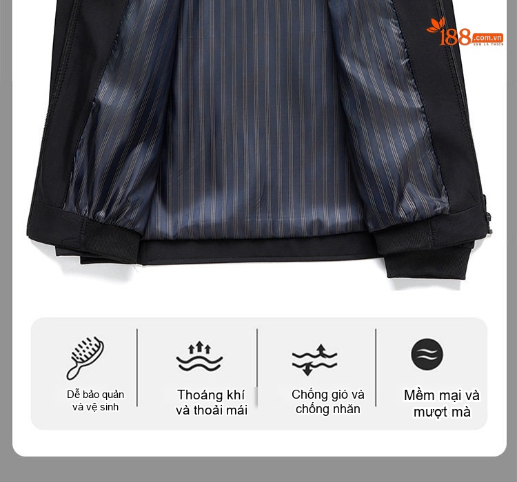 Áo Khoác Bomber Nam Cổ Trụ Thêu Họa Tiết Mỏng Nhẹ Màu Đen, Xanh Navy chi tiết 4