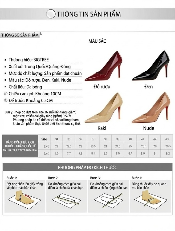 Giày Cao Gót Nữ Da Bóng Mũi Nhọn Thời Trang Phong Cách Âu Mỹ Chiều Cao Đế Khoảng 8cm Màu Nude, Đen, Đỏ chi tiết 1