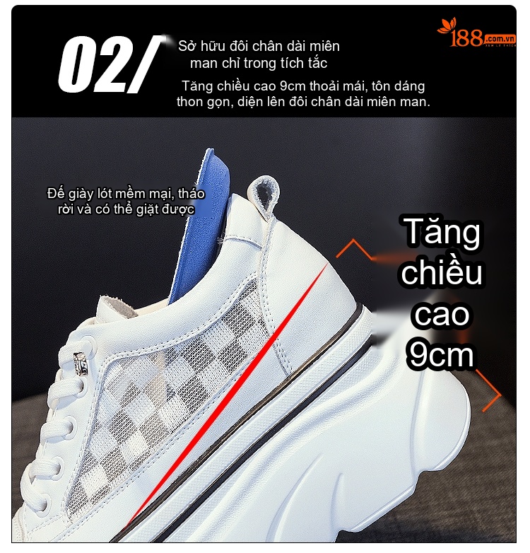 Giày Sneaker Nữ Da Bóng Đế Xuồng Chiều Cao Đế Khoảng 5cm Màu Trắng chi tiết 12