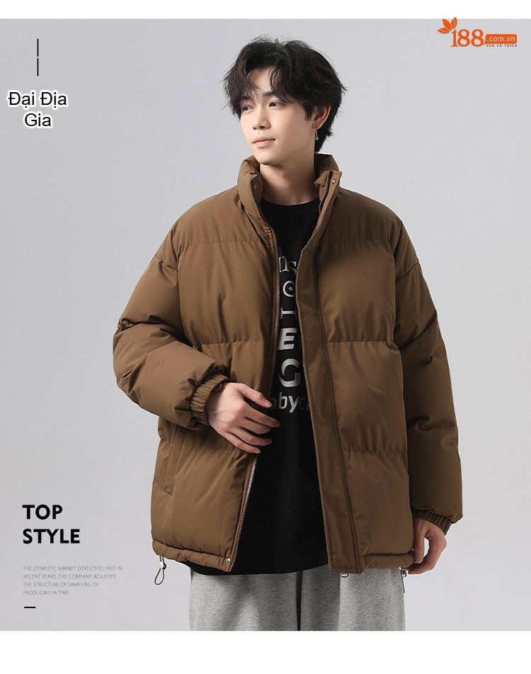 Áo Khoác Cotton Nam Nữ Dáng Rộng Cổ Trụ Chống Thấm Nước Mùa Đông Màu Xám Đậm, Tím, Đỏ, Xanh Lá... chi tiết 29