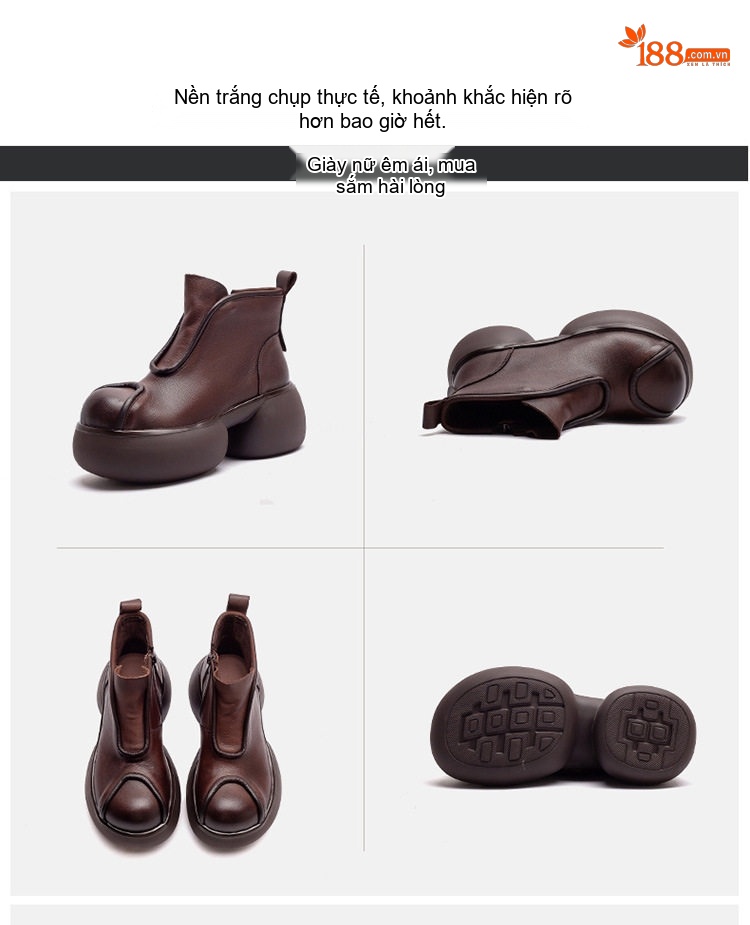 Boot Nữ Da Bò Lót Lông Cao Cấp Chiều Cao Đế Khoảng 6cm Màu Đen, Nâu chi tiết 15