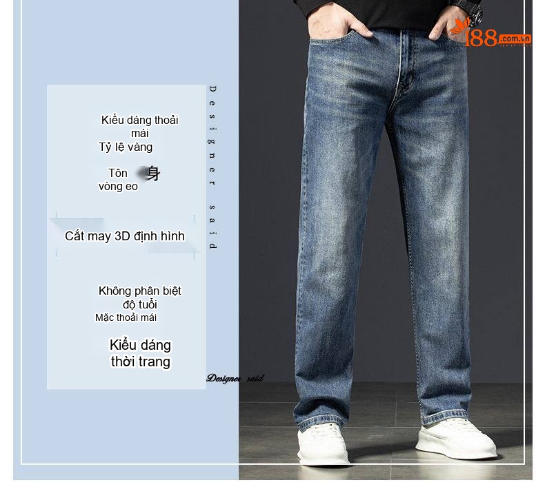 Quần Jean Nam Cotton Co Giãn Dáng Suông Rộng Phong Cách Doanh Nhân Màu Xanh chi tiết 23