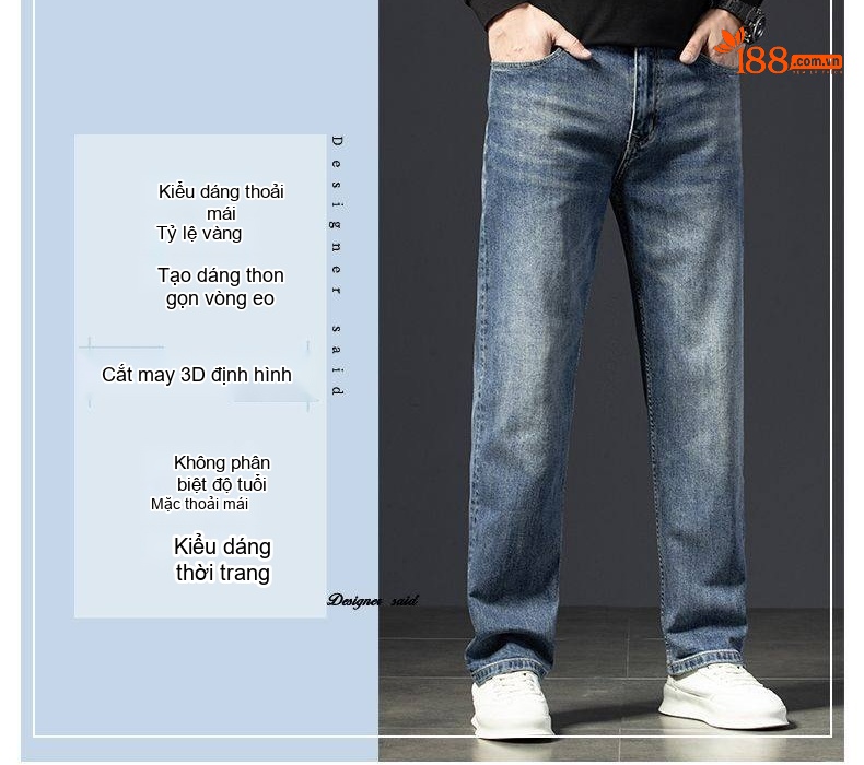 Quần Jean Nam Cotton Co Giãn Dáng Suông Rộng Thoải Mái Màu Xanh chi tiết 16