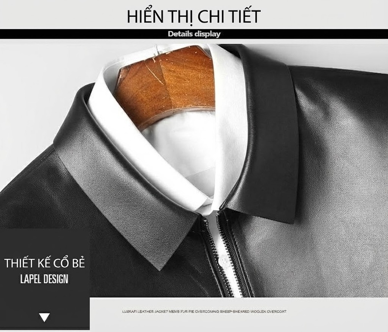 Áo Khoác Da Thật Nam Cổ Bẻ Nhỏ Kiểu Hàn Quốc Màu Đen chi tiết 8