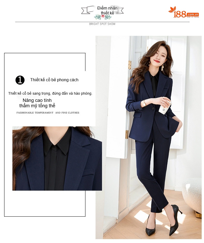 Bộ Vest Nữ Công Sở Dáng Ôm Thanh Lịch Màu Đen, Xám, Xám Gạo, Xanh Than chi tiết 3