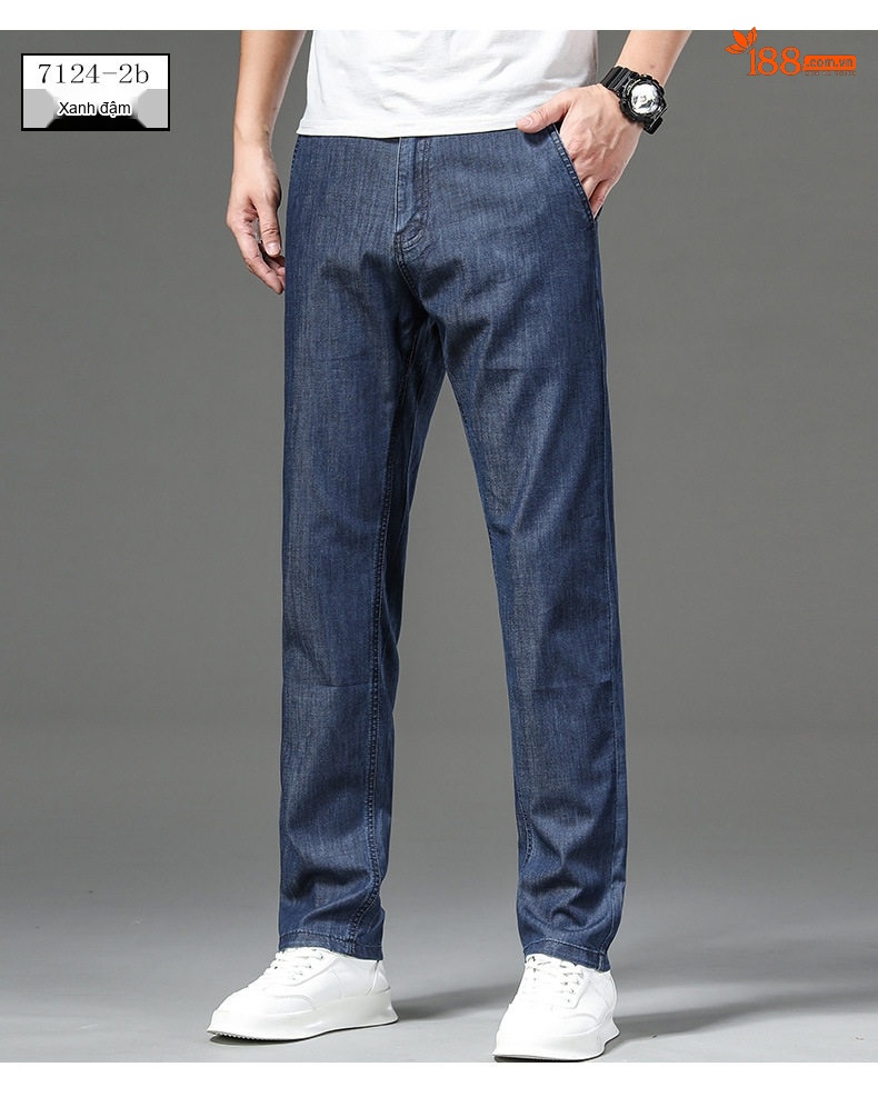 Quần Jeans Nam Ống Đứng Mỏng Co Giãn Nhẹ Thoải Mái Màu Xanh Đậm, Xanh Nhạt chi tiết 6