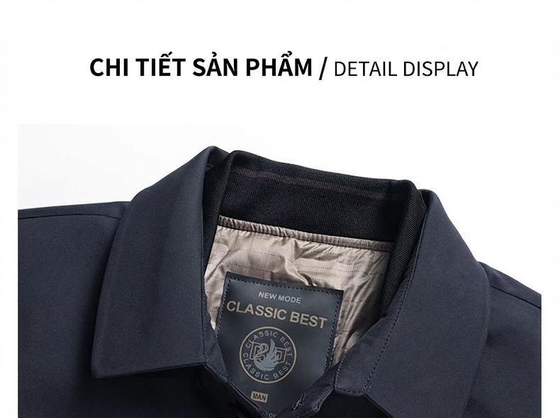 Áo Khoác Phao Nam Trung Niên Chất Liệu Milk Silk Lót Lông Vũ Trắng 85/15 Màu Xanh Navy chi tiết 22