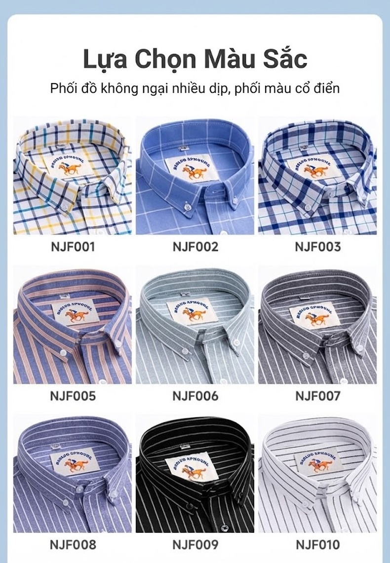 Áo Sơ Mi Nam Tay Dài Oxford Cotton Thoáng Khí Họa Tiết Kẻ Sọc Lớn Màu Xanh Dương, Đen, Trắng, Xám... chi tiết 19