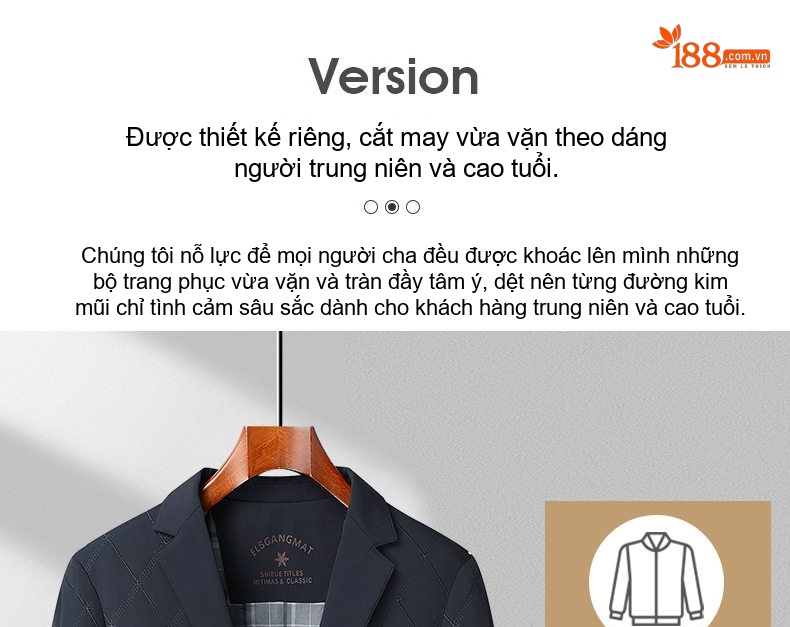 Áo Khoác Bông Nam Trung Niên Dáng Vừa Vải Cotton Lót Lụa Tằm Màu Xanh Navy chi tiết 3