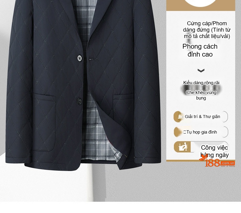 Áo Khoác Bông Nam Trung Niên Dáng Vừa Vải Cotton Lót Lụa Tằm Màu Xanh Navy chi tiết 4