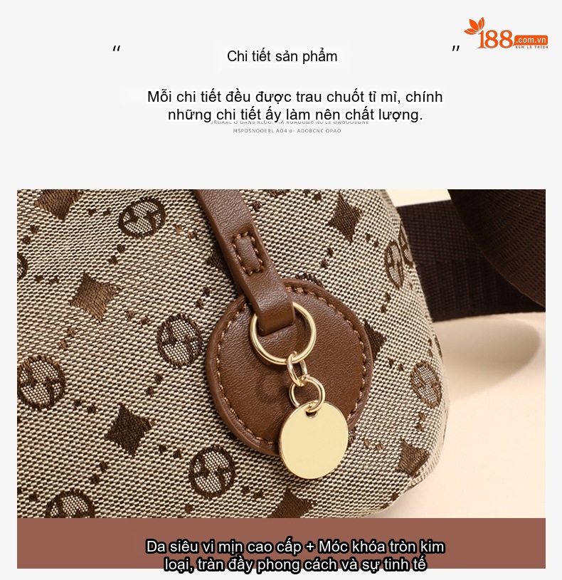 Túi Đeo Chéo Nữ Vải Canvas Họa Tiết Túi Đeo Vai Mini Dáng Vuông Màu Nâu chi tiết 5