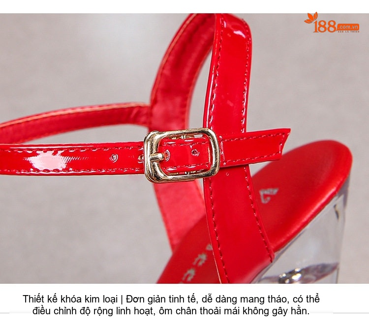 Giày Sandal Cao Gót Nữ Quai Ngang Mắt Xích Gót Cao 10cm - 12cm Màu Đen, Đỏ, Trắng, Hồng... chi tiết 8