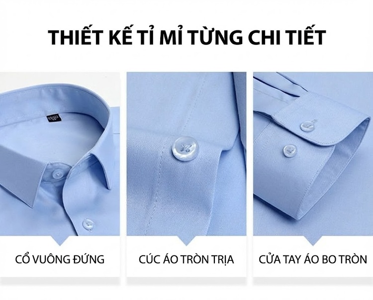 Áo Sơ Mi Dài Tay Nam Vải Sợi Tre Công Sở Màu Đen, Đỏ Rượu, Tím, Trắng... chi tiết 6