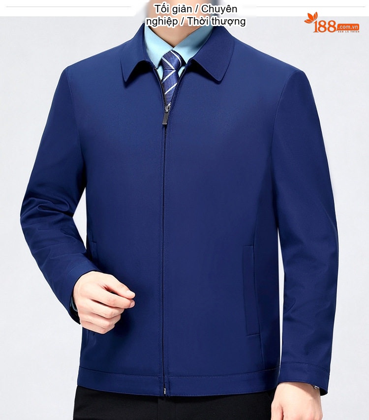 Áo Khoác Nam Cổ Bẻ Khóa Kéo Dáng Suông Rộng Vải Dệt Màu Xanh Navy, Đỏ Rượu, Be, Xanh Đen, Xám... chi tiết 19