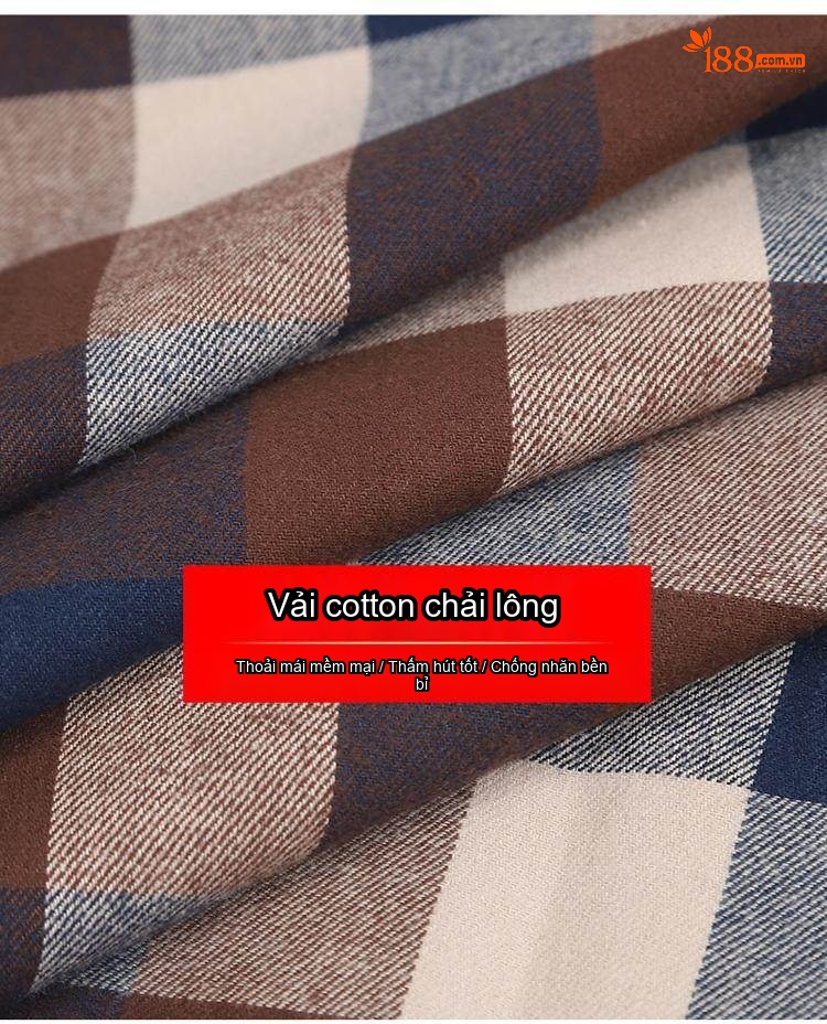 Áo Sơ Mi Nam Cotton Dài Tay Lót Lông Cổ Điển Chống Nhăn Màu Xanh Navy, Xám, Đỏ, Xanh Lá... chi tiết 6