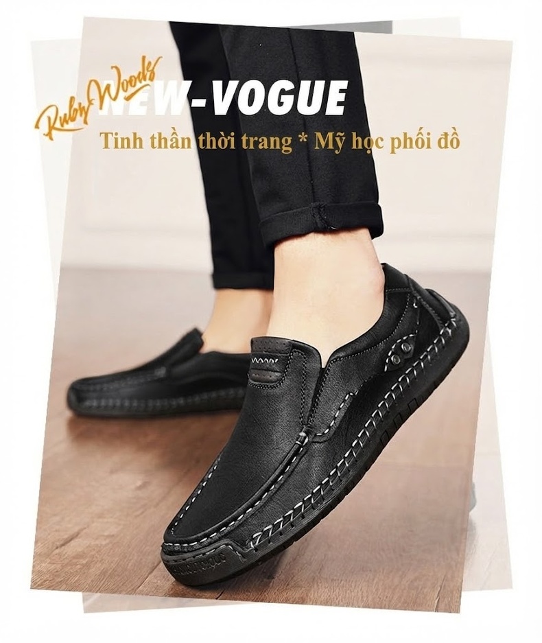 Giày Lười Nam Da Mờ May Thủ Công Thoải Mái Chiều Cao Đế Khoảng 2cm Màu Nâu, Đen, Xám, Vàng chi tiết 3