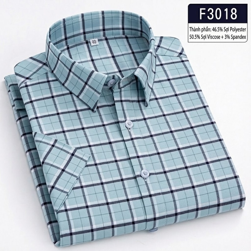 Áo Sơ Mi Nam Tay Ngắn Kẻ Caro 50% Sợi Polyester, 50% Sợi Cellulose Tái Sinh Màu Xanh Dương, Cam, Xanh Lá, Xám...