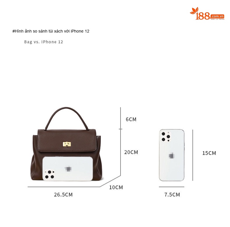 Túi Tote Nữ Da Bóng Đeo Vai/Xách Tay Dung Tích Lớn Màu Nâu chi tiết 3