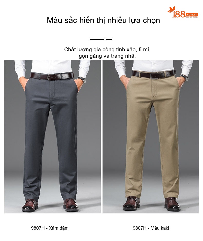 Quần Dài Nam Cotton Ống Suông Rộng Thoải Mái Màu Đen, Xám, Xanh Navy, Nâu chi tiết 13