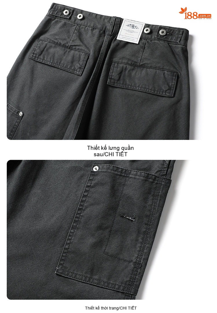 Quần Dài Nam Ống Đứng Túi Hộp Cotton Dáng Rộng Phong Cách Retro Nhật Bản Màu Đen, Xám, Xanh Navy chi tiết 13