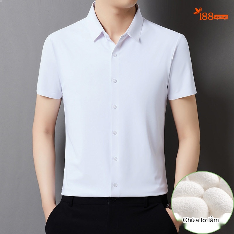 Áo Sơ Mi Nam Tay Ngắn Tơ Tằm Mùa Hè, Chống Nhăn, Dễ Phối Đồ Màu Hồng, Trắng, Xám, Đỏ...