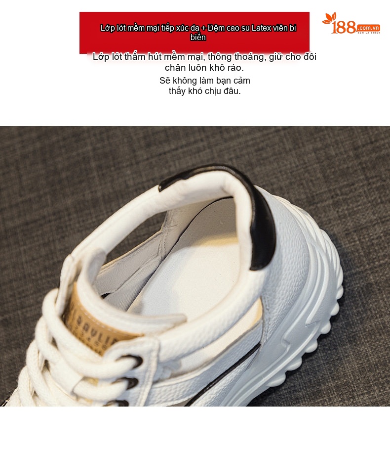 Giày Sneaker Nữ Da Thật Lưới Thoáng Khí Chiều Cao Đế Khoảng 5cm Màu Trắng, Đen, Nâu, Đỏ... chi tiết 15