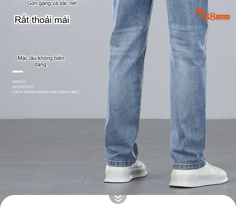 Quần Jean Nam Ống Suông Dáng Rộng Cotton Co Giãn Màu Xanh Nhạt, Xanh Đậm chi tiết 3