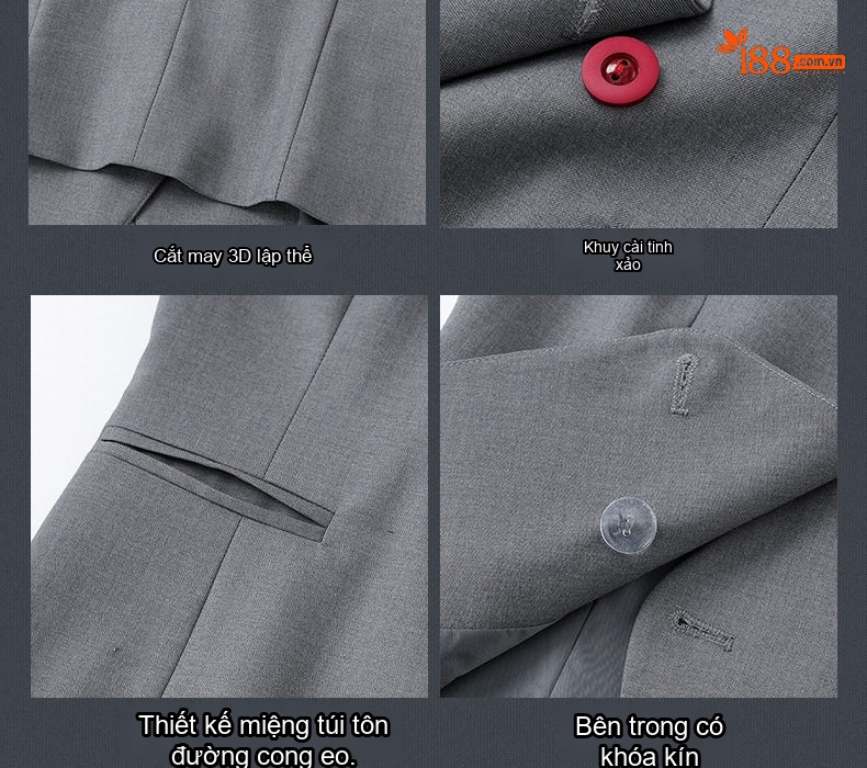 Bộ Vest Công Sở Nam Nữ Áo Ghile Quần Dài Công Nhân Lễ Tân Khách Sạn Màu Xám, Xanh Navy, Đỏ chi tiết 11