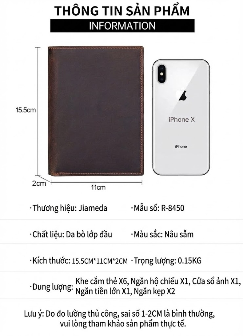 Ví Đựng Hộ Chiếu Da Thật Nhiều Ngăn Màu Nâu chi tiết 1