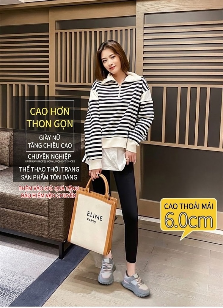Giày Thể Thao Nữ Đế Dày Phong Cách Hàn Quốc Chiều Cao Đế Khoảng 5cm Màu Đen, Xám chi tiết 1
