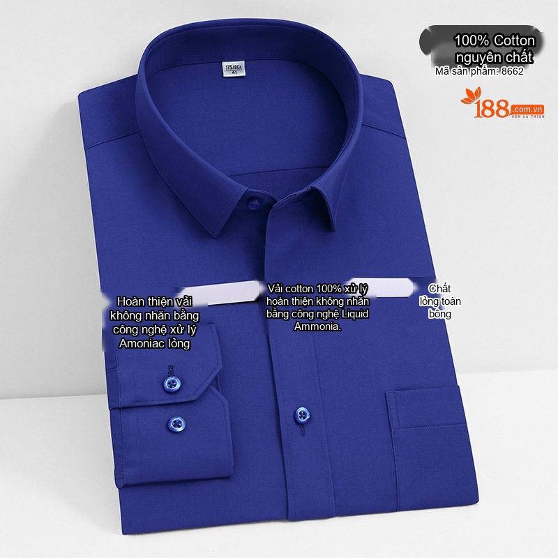 Áo Sơ Mi Dài Tay Nam Cotton Cao Cấp Chống Nhăn Màu Trắng, Xanh Dương, Đen, Đỏ...
