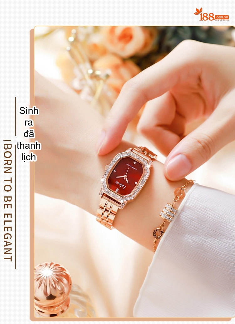 Đồng Hồ Nữ Labaoli Dây Thép Không Gỉ Màu Vàng Hồng Mặt Đỏ, Hồng, Xanh Lá... chi tiết 4