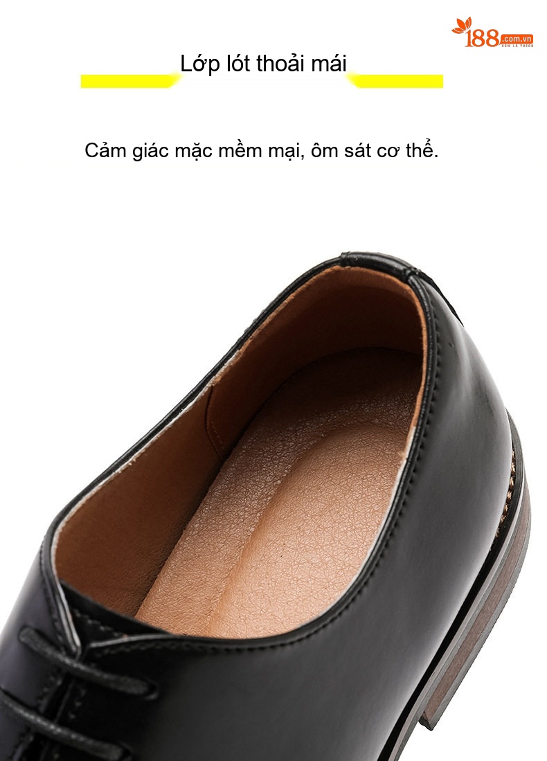 Giày Tây Buộc Dây Nam Da Thật Chiều Cao Đế Khoảng 3cm Màu Đen, Nâu chi tiết 7