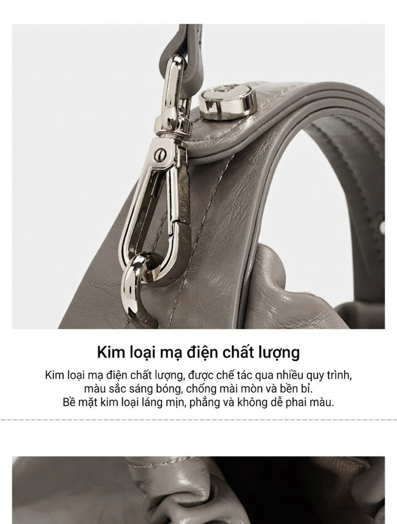 Túi Xách Nữ Thiết Kế Nhỏ Gọn Bề Mặt Da Mờ Đeo Vai, Đeo Chéo, Xách Tay Màu Xám chi tiết 11