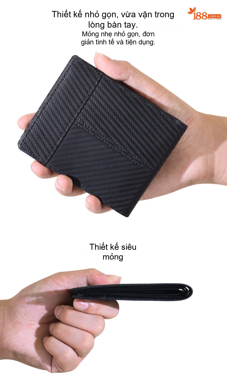 Ví Ngắn Nam TIDING Phong Cách Doanh Nhân Thiết Kế Đơn Giản Vải Sợi Carbon Màu Đen chi tiết 5