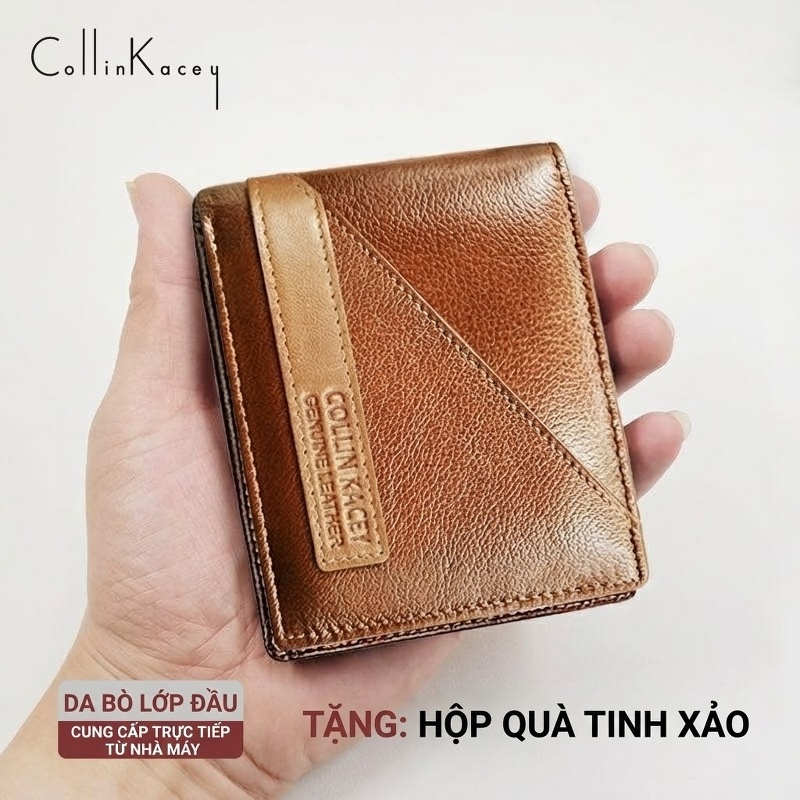 Ví Dài Nam Nữ Da Bò Sáp Khóa Kéo Đựng Tiền Xu Nhiều Ngăn Màu Nâu chi tiết 9