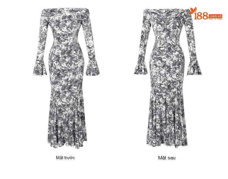 Váy Dài Nữ Hở Vai Cổ Trễ Dáng Ôm In Họa Tiết chi tiết 7