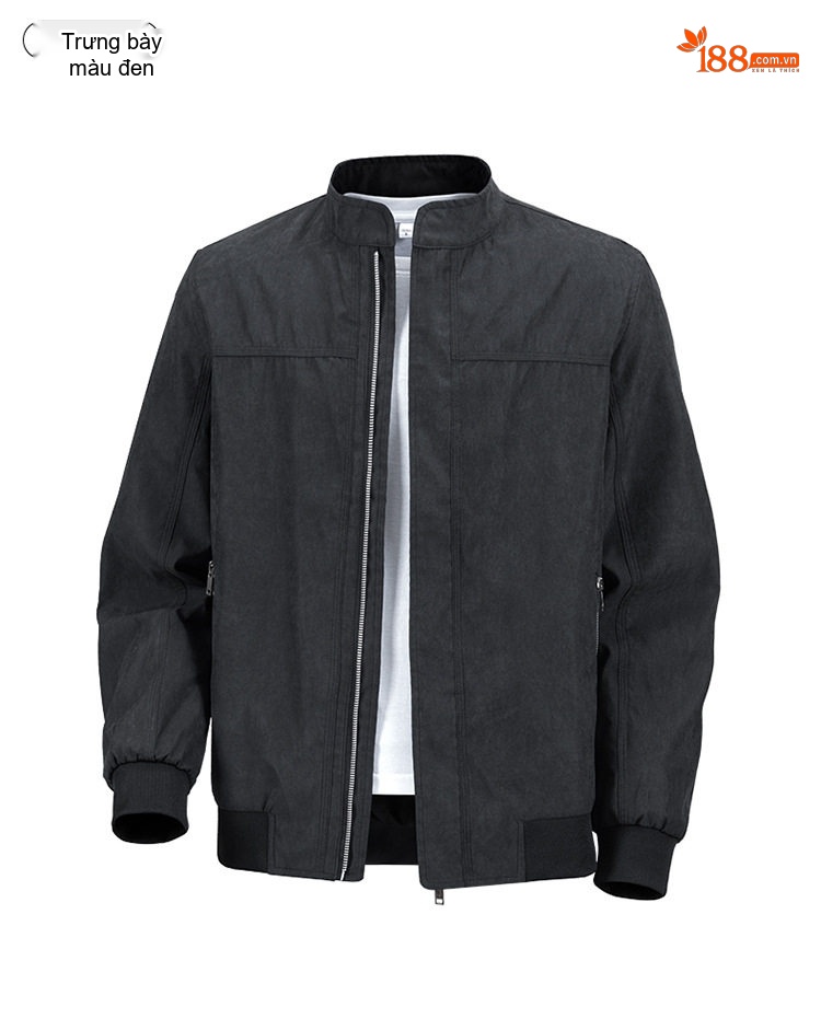 Áo Khoác Bomber Nam Cổ Trụ Dáng Rộng Màu Xám, Vàng Be, Đen chi tiết 12