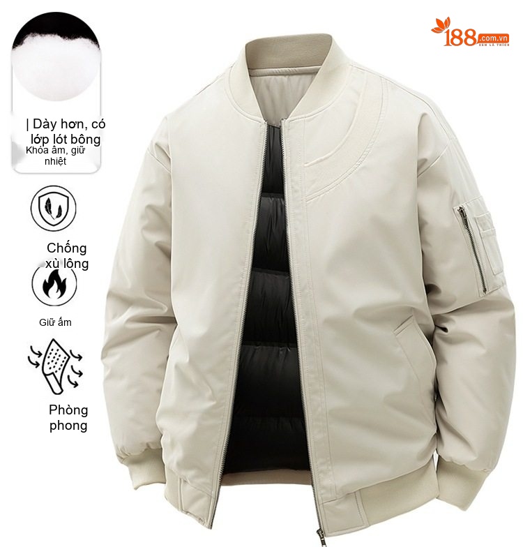 Áo Khoác Bông Nam Dày Dặn Cổ Bóng Chày Cotton Dáng Rộng Giữ Ấm Phong Cách Cặp Đôi Màu Kem, Nâu, Xanh, Đen... chi tiết 1
