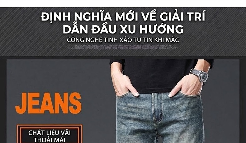 Quần Jean Nam Cotton In Họa Tiết Rách Gối Dáng Ôm Vừa Màu Xanh chi tiết 8