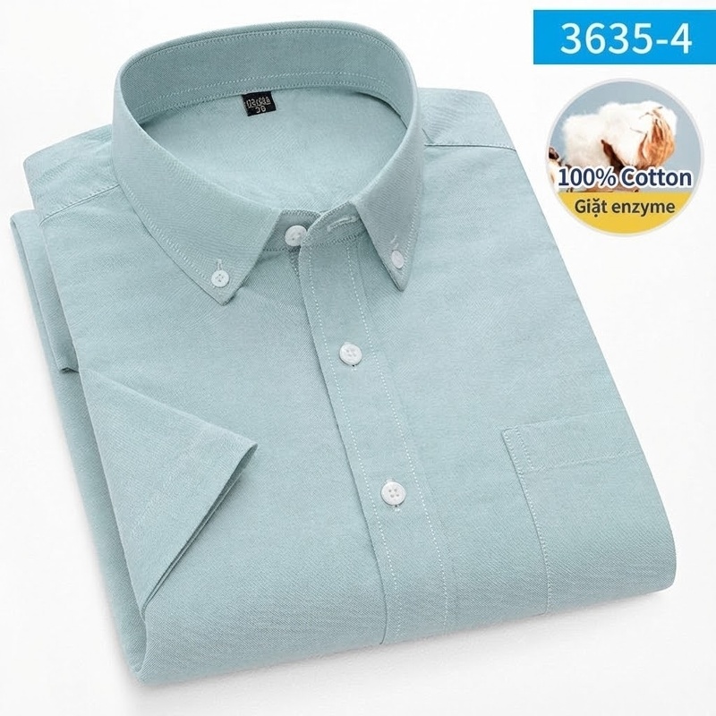 Áo Sơ Mi Tay Ngắn Nam Cotton Oxford Màu Trắng, Xanh Dương, Xanh Mint, Hồng...